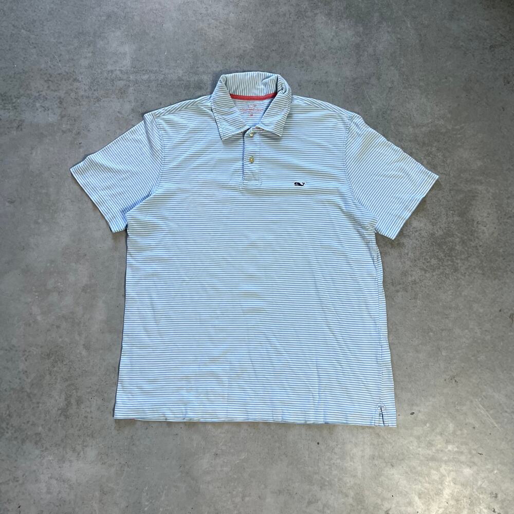 Vineyard Vines Men's Size Medium Short Sleeve Polo Shirt Striped Blue & White
